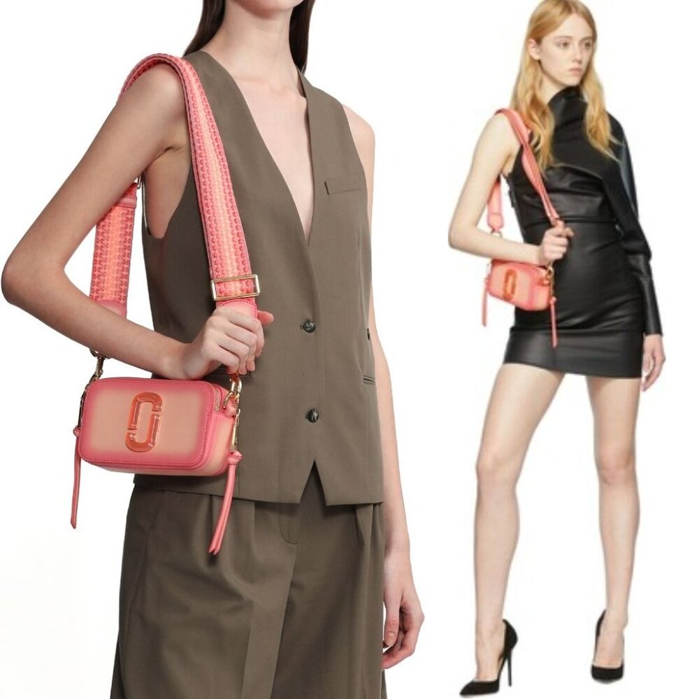 NEW Marc Jacobs The Snapshot Edge Crossbody Bag Fluoro Peach Handbag Leather
